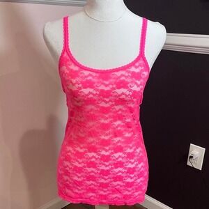 y2k hot pink sheer floral lace tank large